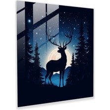 Popcas Noel Cam Tablo: Yıldızlı Gecede Geyik - Noel Geyik Modern Sanat Cam Tablo