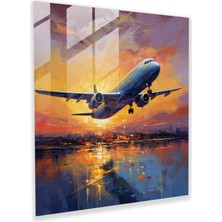 Popcas Empresyonist Uçak Cam Tablo - Uçak Huzur Duvar Dekorasyonu Ev Dekorasyonu