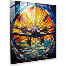 Popcas Uçak Cam Tablo - Vitray Sanatı - Uçak Yarı Saydam Büyüleyici Tasvir Duvar Dekorasyonu