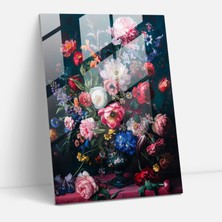 Popcas Pop Art Çiçek Desenli Cam Tablo - Klasizm ve Popartın Buluşması Cam Sanatı Cam Duvar Sanatı Klasizmi Pop Art ile Birleştirin