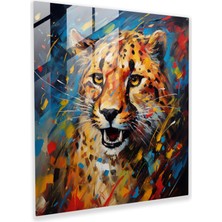 Popcas Cheetah Cam Tablo - Çita Soyut Sanat Eseri Ev Dekorasyonu Cam Duvar Sanatı
