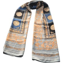 Versace Vual Ipek Şal Lacivert Gri