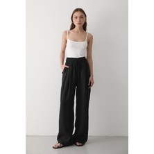 Jaste Kadın Beli Lastikli Bol Paça Palazzo Pantolon SİYAH