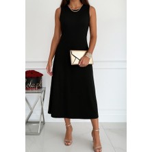 Mç Plus Kadın Sıfır Kollu Bisiklet Yaka Midi Viskon Iki Iplik Elbise