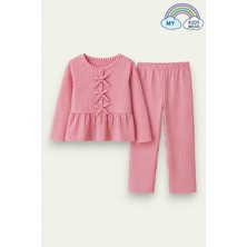 Kız Çocuk Çizgili Fırfırlı Pijama Takımı 5-16 Yaş 12044