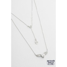 Mozanit Meleği 18 Ayar Beyaz Altın Kaplama 46 cm Gümüş Kalp Kolye