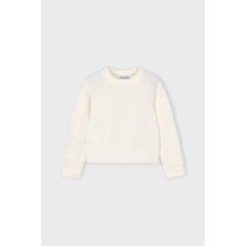 Kız Çocuk Kolları Desenli Yumuşak Dokulu Triko Kazak - Ekru