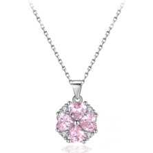 Işıltılı Pembe Heartyum Kadın Gümüş Kolye