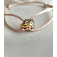 Trinity Stil Üç Renkli Halka Detaylı Pembe Ipli Bileklik