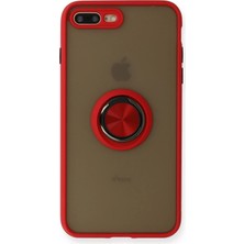 iPhone 7 Plus Kılıf Montreal Yüzüklü Silikon Kapak - Kırmızı - AKMONL8888-2308