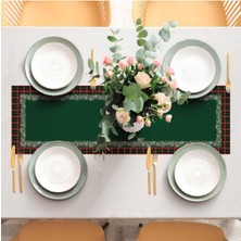 Kareli Kozalak Detaylı Runner 140X45CM (Ince Keten, Uluslararası Yıkama ve Solmama Sertifikası)