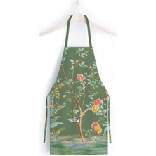 Yeşil Çiçek Detaylı Mutfak Önlüğü (Keten Kumaş, Uluslararası Yıkama ve Solmama Sertifikası)