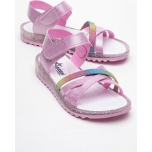 Çapraz Cırtlı Çocuk Sandalet Pembe