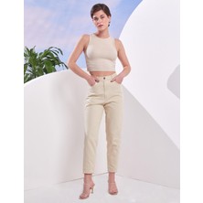 Yüksek Bel Mom Jean-Krem