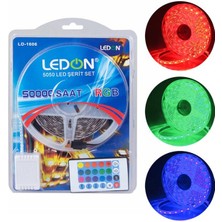 Ledon LD-1606 Su Geçirmez 5 Metre RGB Şerit Led Animasyon Devreli Adaptörlü Set 5050 3 Çipli Silikonlu