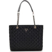 Kadın Zincir Askılı Kapitone Tote Çanta - Siyah