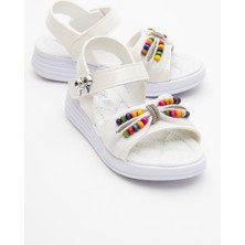 Çocuk Boncuklu Sandalet Beyaz