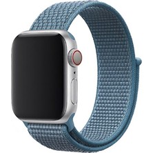 Mobicas Apple Watch 10 (46MM) Uyumlu Cırtlı Kumaş Kordon-03 Mavi