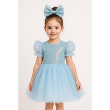 Mnk Baby & Kids Balon Kol Pul Payet Kız Çocuk Tütü Elbise M00751 Özel Günler İçin Şık Mavi Tasarım