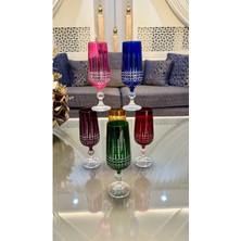 Bohemia Kristal Renkli Ayaklı Kesme El İşi Kahve Yanı Su Bardağı 6 Parçalı Cam Desenli