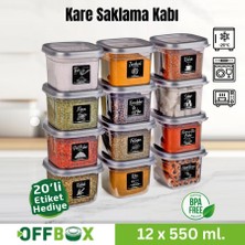 Offbox Kare Bakliyat Baharat Gıda Saklama Kabı - 0.55 Lt. - 12 Adet