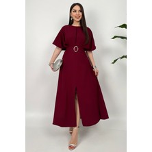 Dolcha Kadın Kemer Detaylı Bordo Elbise – Özel Günler İçin Zarif Basic Stil