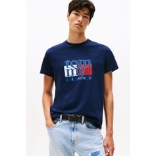 Erkek Slim Fit Grafik Baskılı T-Shirt - Lacivert
