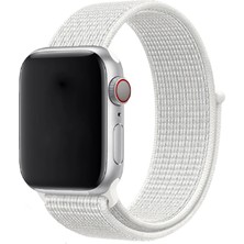 Mobicas Apple Watch Se (44MM) Uyumlu Cırtlı Kumaş Kordon-03 Beyaz