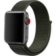 Mobicas Apple Watch 10 (46MM) Uyumlu Cırtlı Kumaş Kordon-03 Koyu Yeşil