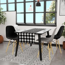 Siyah-Beyaz Kare Runner 140X45CM ( Ince Keten, Uluslararası Yıkama ve Solmama Sertifikası)