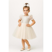 Mnk Baby & Kids Balon Kol Pul Payet Kız Çocuk Tütü Elbise Düğün İçin Beyaz Renk M00751 Şık Tasarım
