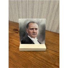 Atatürk Baskılı Taş Masa Üstü Tablo Dekor 10X10CM - Tablo - Dekor