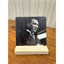 Atatürk Baskılı Taş Masa Üstü Tablo Dekor 10X10CM - Tablo - Dekor