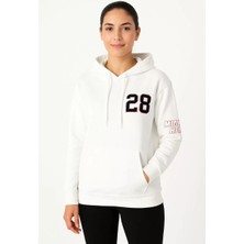 Kadın Üç Iplik Kapüşonlu Ön ve Arka Baskılı Sweatshirt Hoodie - Beyaz