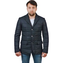 Derije Silva Hakiki Deri Erkek Lacivert Tafta Blazer Şişme Ceket