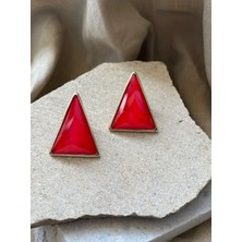 Kırmızı Taşlı Üçgen Küpe