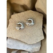 Gümüş Renkli Tombul U Taşlı Küpe