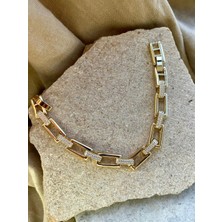 14K Kare Kelepçe Dizili Bileklik