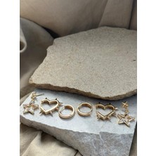 Altın Renkli Taşlı Yıldızlı Altılı Küpe