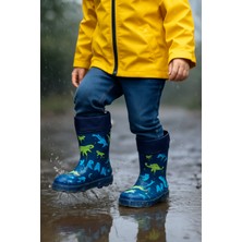 Emekplastik Çocuk Bot Yağmur ve Kar Geçirmez Kauçuk Kürklü Bağcıksız Bot Eğlenceli Dinozor Desenli