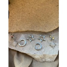 Gümüş Renkli Yıldızlı Taşlı Altılı Küpe