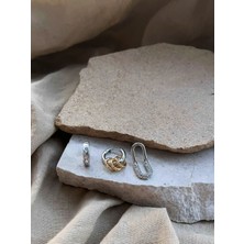 Gümüş Renkli Taşlı Oval Üçlü Küpe