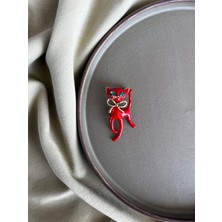 Kırmızı Kurdeleli Kedi Broş