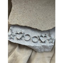 Gümüş Renkli Taşlı Yıldızlı Altılı Küpe