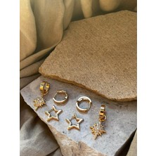 Altın Renkli Yıldızlı Taşlı Altılı Küpe