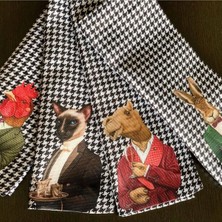 Animals Kumaş Amerikan Servis 4'lü Set- 35X50 cm (Keten, Uluslararası Yıkama ve Solmama Sertifikası)