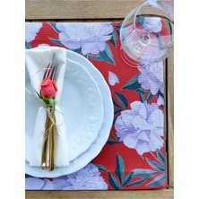 Kırmızı White Rose Kumaş Amerikan Servis 4'lü Set 35X50CM