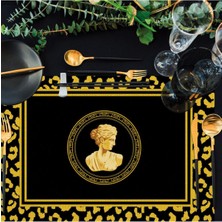 Siyah Büst Detaylı Amerikan Servis 4'lü Set 35X50CM (Keten, Ulusl. Yıkama ve Solmama Sertifikası)