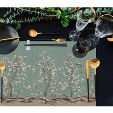 Yeşil Kuşlu Bahçe Kumaş Amerikan Servis 4'lü Set 35X50CM
