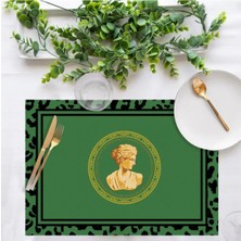 Yeşil Büst Detaylı Amerikan Servis 4'lü Set 35X50CM (Keten, Ulusl. Yıkama ve Solmama Sertifikası)